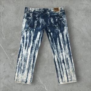 Grindhouse Y2K Skater Grunge Baggy Straight Leg Mens 44x32 Acid Wash Denim Jeans